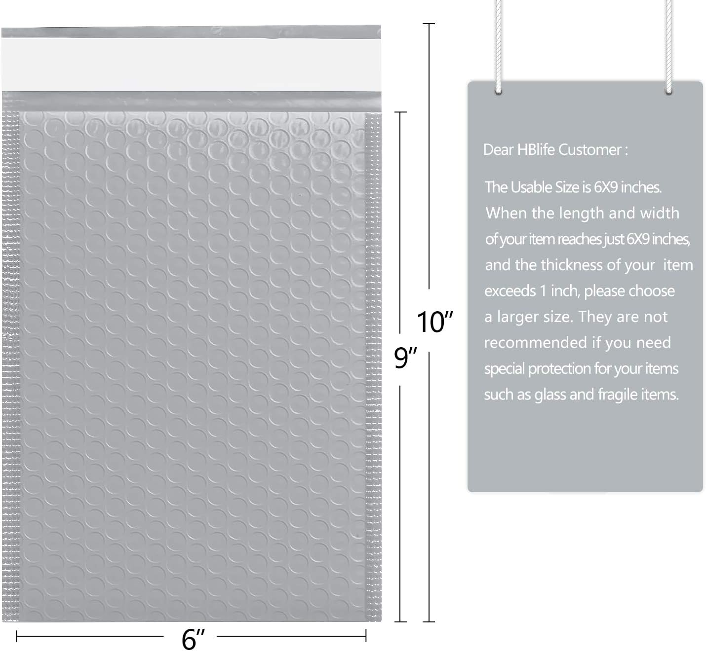 HBlife #0 6x10 Inches Poly Bubble Mailers Self Seal Gray Padded Envelopes, Pack of 50 : Office Products