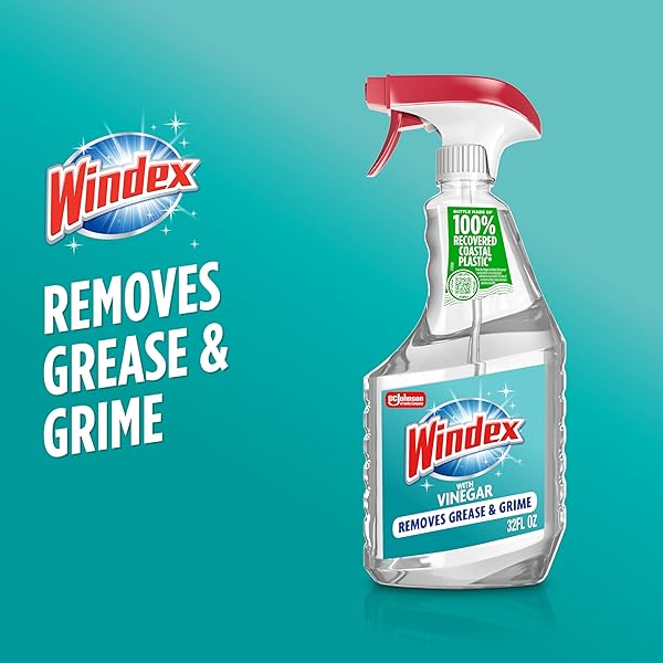 WINDEX WITH VINEGAR GLASS CLEANER, SPRAY BOTTLE, 32 FL OZ