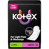 Kotex Absorbent Wrapped Liners, Light Absorbency, Long Length, 16 Count (Packaging May Vary)