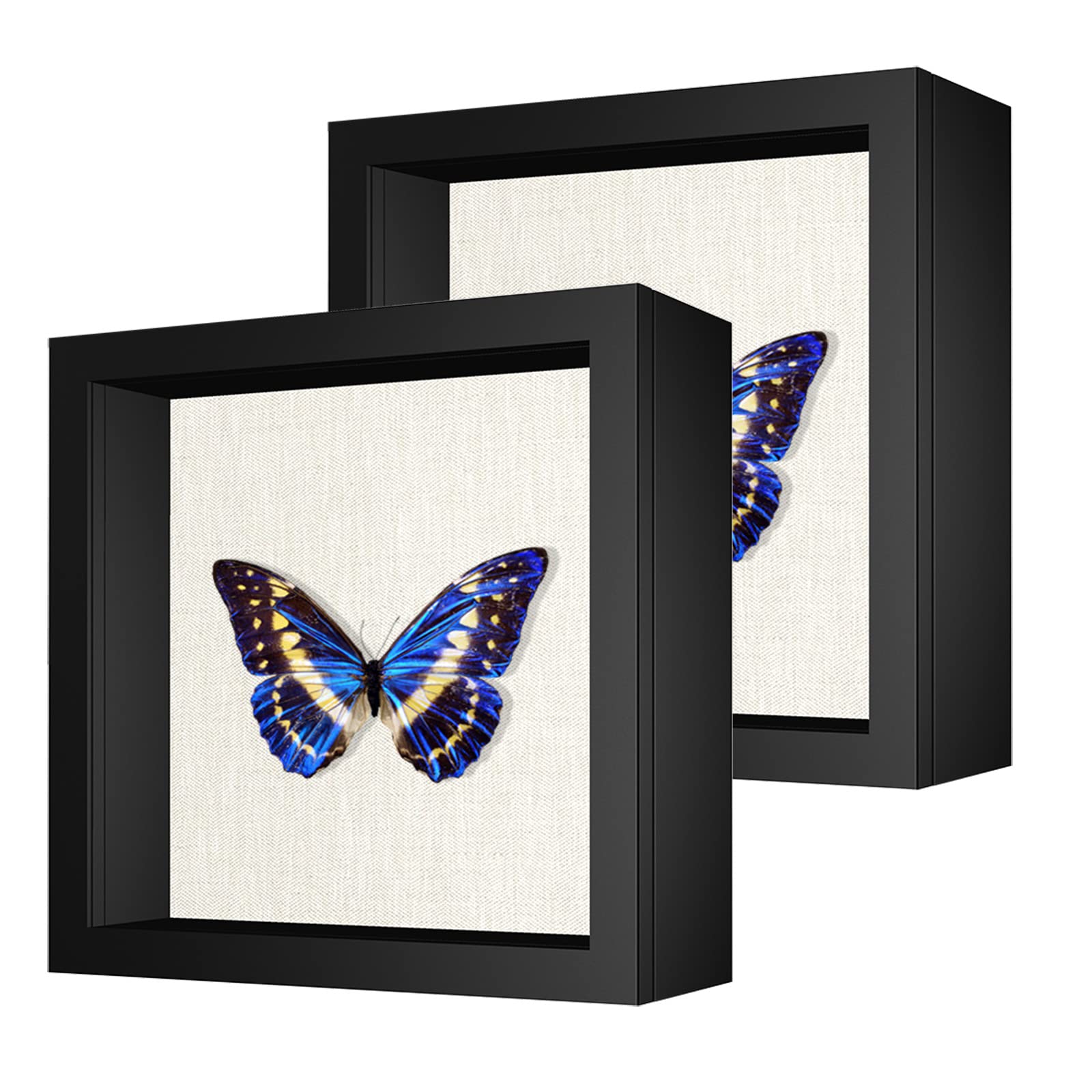 Photo 1 of 2 Packs 8x8 Shadow Box Frame with Linen Back - Sturdy Rustic Memory Display Case of Flower, Pictures, Medals and More, Black