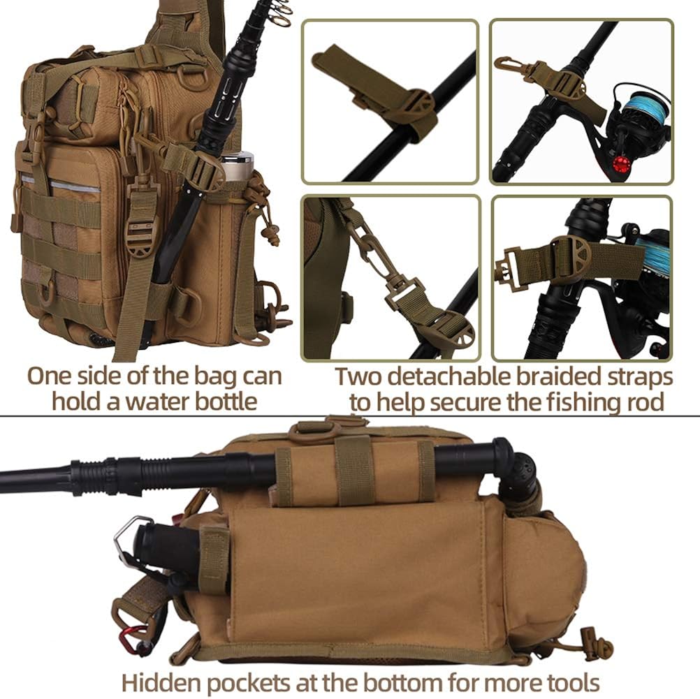 BLISSWILL Fishing Backpack Outdoor Tackle Bag Large Fishing Tackle Bag Water-resistant Fishing Backpack with Rod Holder Shoulder Backpack (Khaki) : Sports & Outdoors