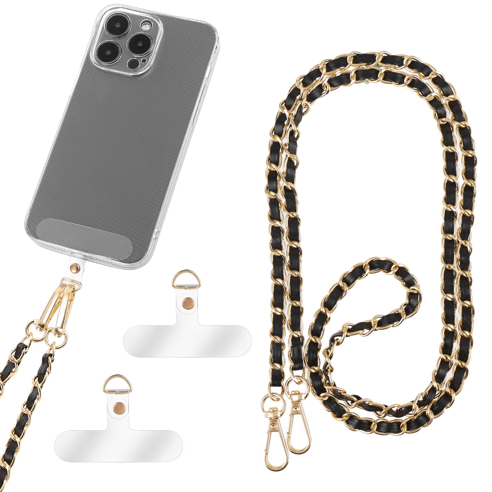 Amaxiu PU Leather Crossbody Phone Lanyard For Women, Metal Neck Phone Charm Cell Phone Chain Strap Hands Free Cellphone Neck Strap Grip Compatible With Most Smartphones(Black)