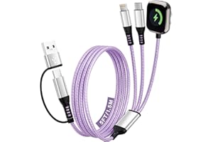 Travel Essentials, 3 in 2 USB A/C Cable to iPhone 17 Charger/iWatch Charger/IP, Braided Multi Charging Cable Cord, RV Camping Essentials, Designed for iWatch Series &amp; iPhone17-11/iPad [Purple, 5FT]4.3 out of 5 stars 216$9.49