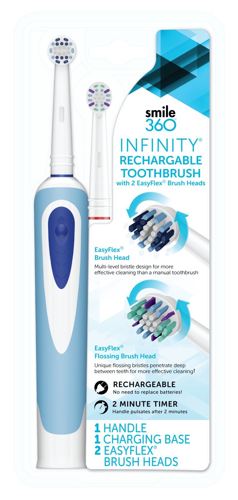 Smile 360 Infinity Power Toothbrush with 2 Replacement Brush Heads
