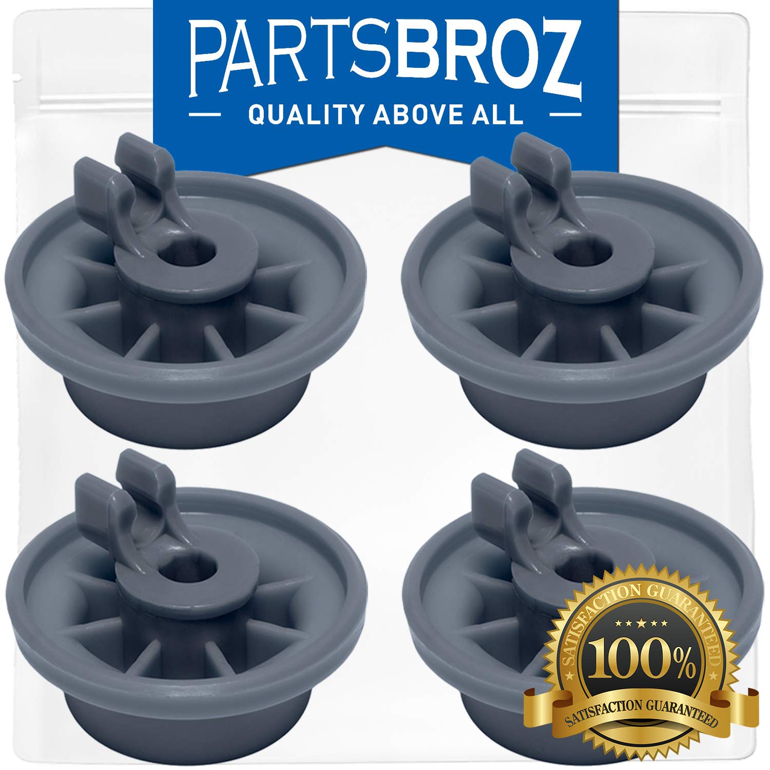 165314 (4Pack) Lower Dishrack Wheel for Bosch Dishwashers by PartsBroz Replaces 00165314