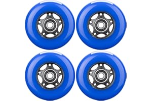 WHEELCOME Inline Skate Wheels with Bearings ABEC-9 and Floating Spacers for Blades Roller Hockey Skates, 85A Indoor & Outdoor, 64mm/70mm/72mm/76mm/80mm Dia, 4-Pack (Blue, 76mm)