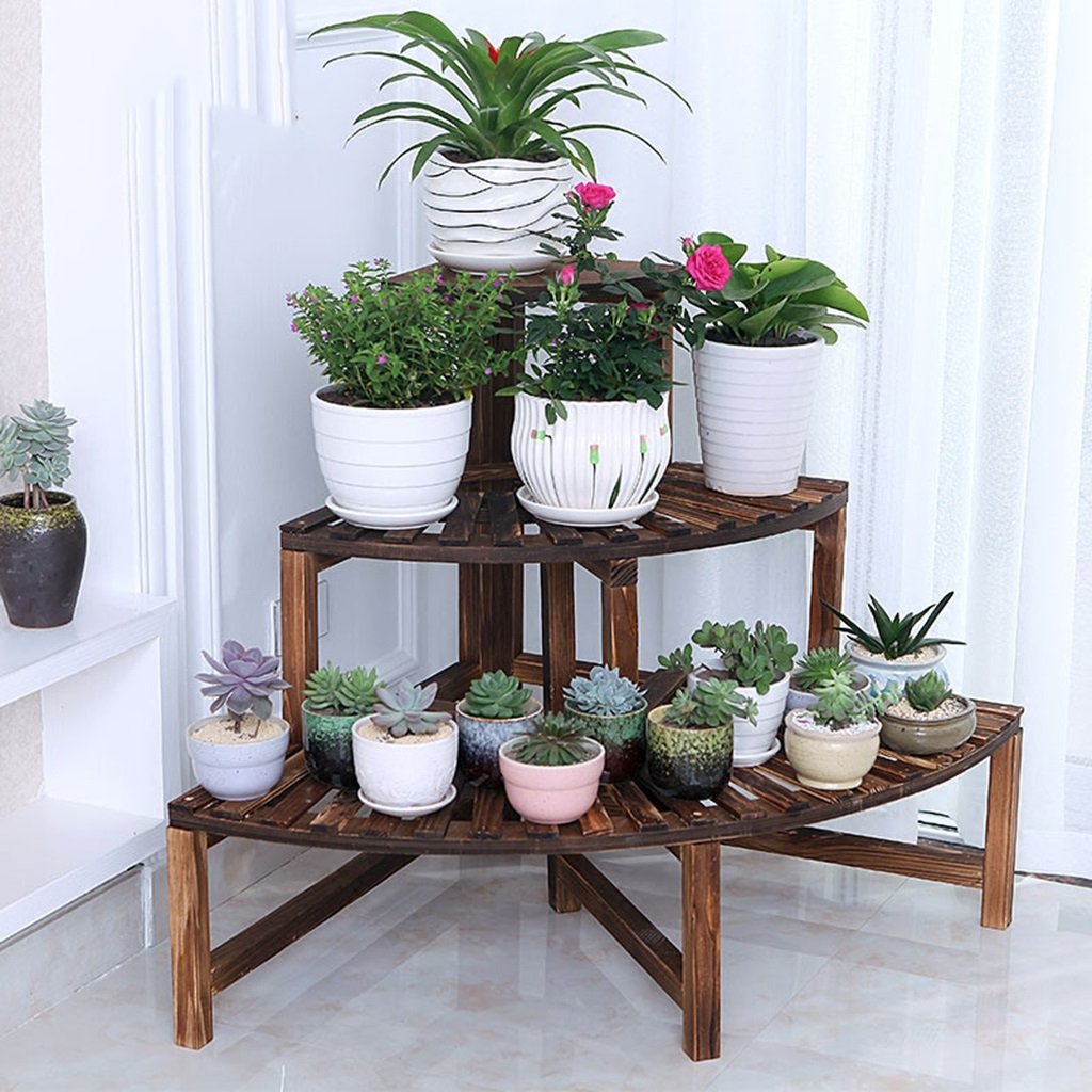 Estanterias jardin Soporte de Flor de Madera Maciza Soporte de ...