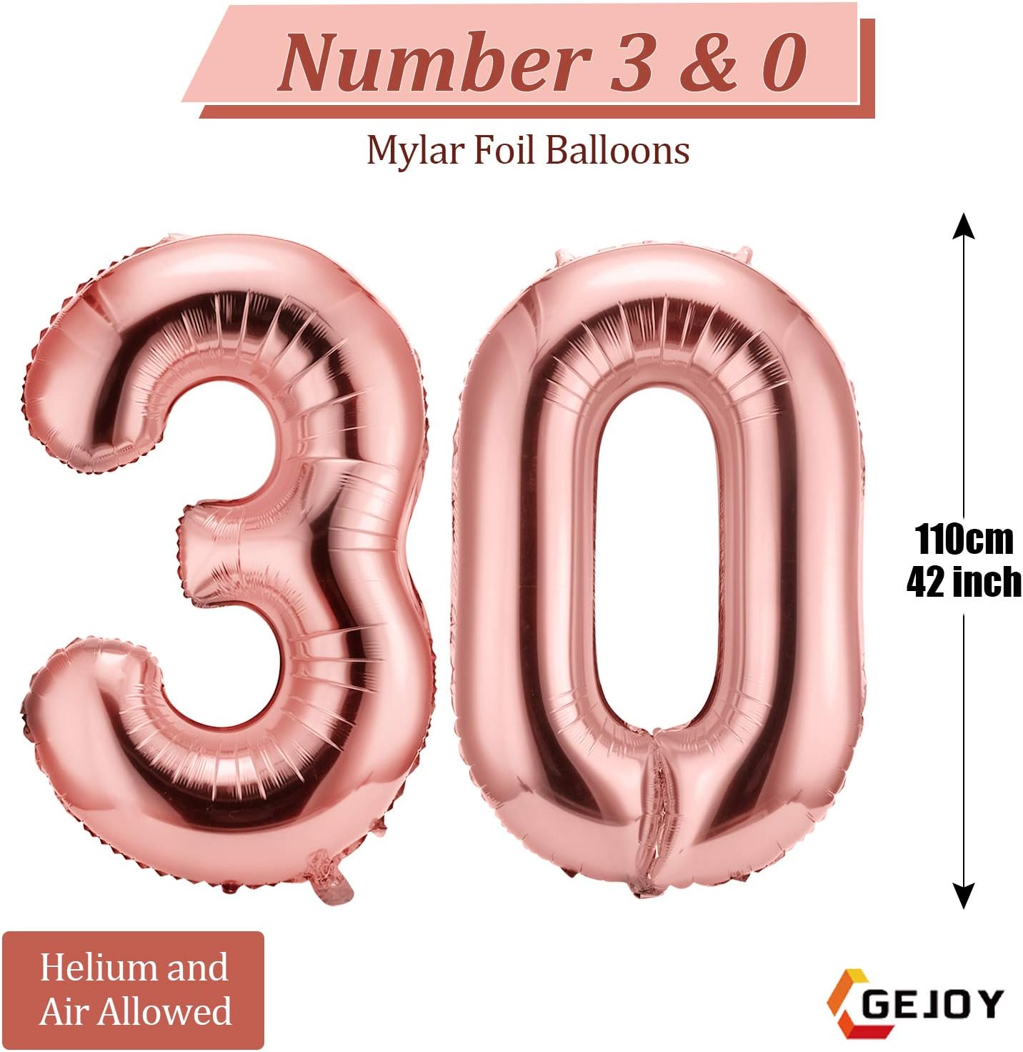 42 Inch Number 30 Balloons Jumbo 30 Foil Balloons Giant Number 30 Balloons for 30th Birthday Party Decorations and 30th Anniversary Event (Rose Gold) - Image 3