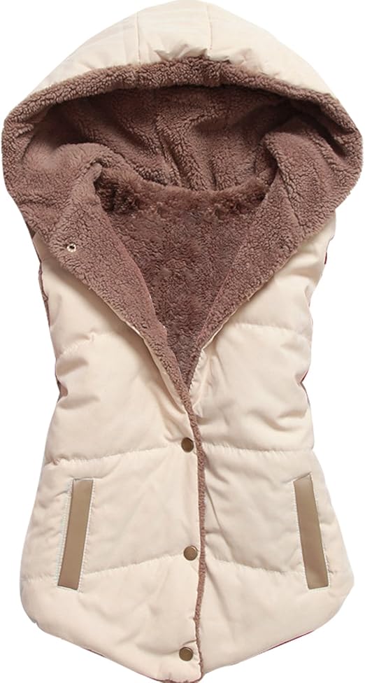Women Sleeveless Fleece Jacket Hooded Gilet Winter Vest Slim Fit