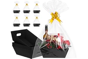 AFOROEOA 10PACK Black Baskets For Gifts Empty, 10x12”Thick Kraft Gift Basket with 10 Bows 10 Bags Empty Gift Baskets for Christmas, Easter, Birthdays, Snacks, Farmers Market