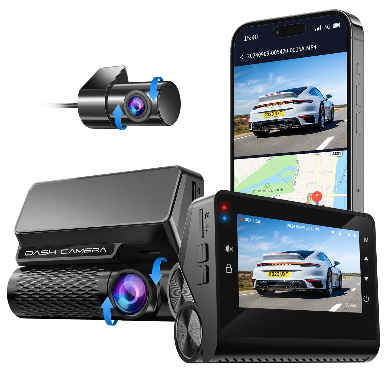 Photo 1 of IKOPO 30FPS Dash Camera for Cars,UHD 2160P Night Vision Dash Cam Front and Rear, 3'' IPS Screen Built-in WiFi with GPS, App Control, 24H Parking Mode, G-Sensor