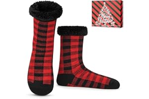 SOCKSFAD Mens Slipper Socks with Grippers, Winter Gift Warm Thermal Fuzzy with Non Slip Floor Home Socks US 9-12