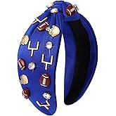 CEALXHENY Football Headband for Women Rhinestone Crystal Knotted Headband Jeweled Embellished Game Day Top Knot Headbands Football Mom Hair Accessories (A-Blue Football)