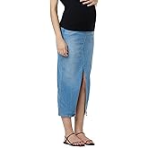 Hudson Womens Maternity Belly Band Midi Denim Skirt with Front Slit