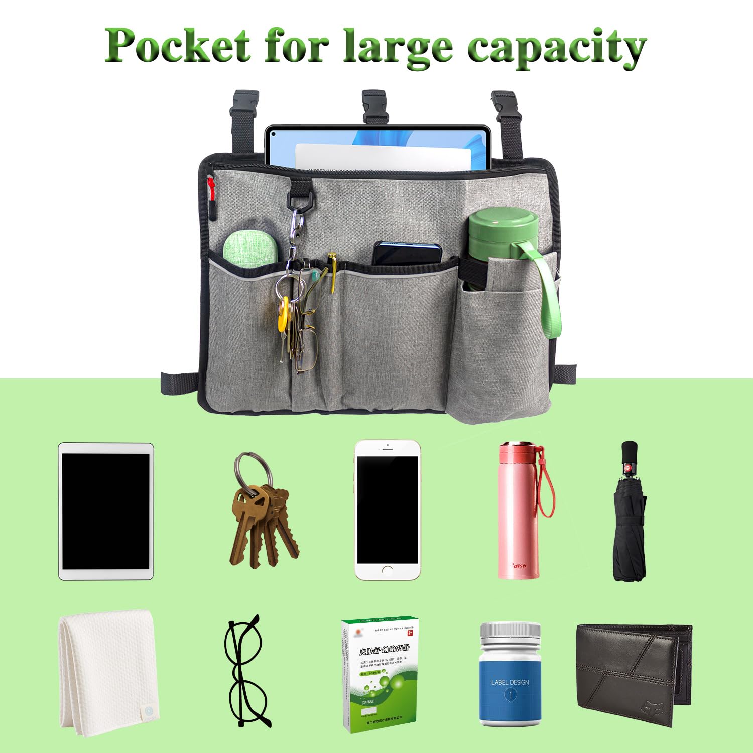Walker Bag Basket with Cup Holder,Walker Accessories,Walker Basket for Folding Walker,Basket for Walker,Bag for Walkers for Seniors,Scooters Or Rollator Walker Accessories for Folding Walker