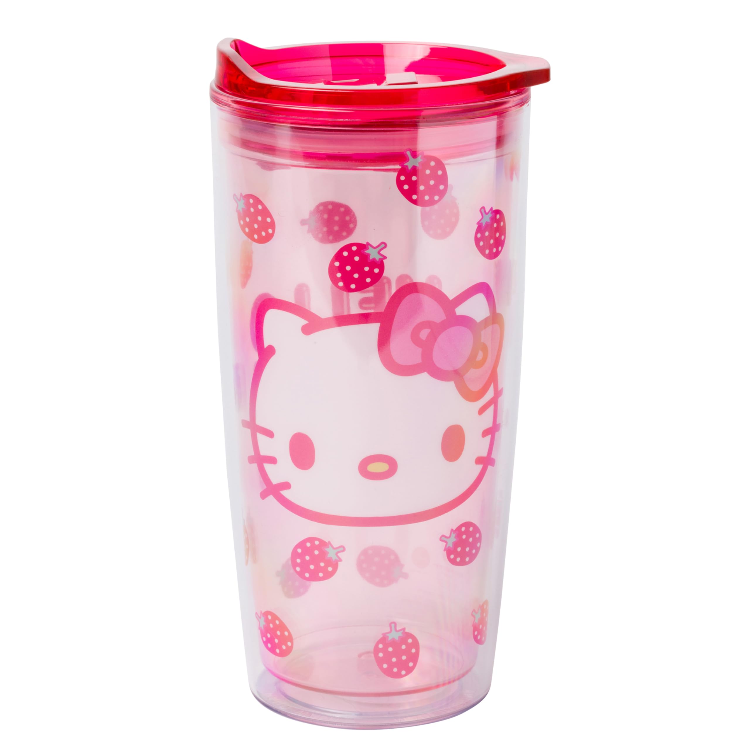 Silver Buffalo Sanrio Hello Kitty Strawberry Double Wall Travel Tumbler with Slide Close Lid, 20 Ounces