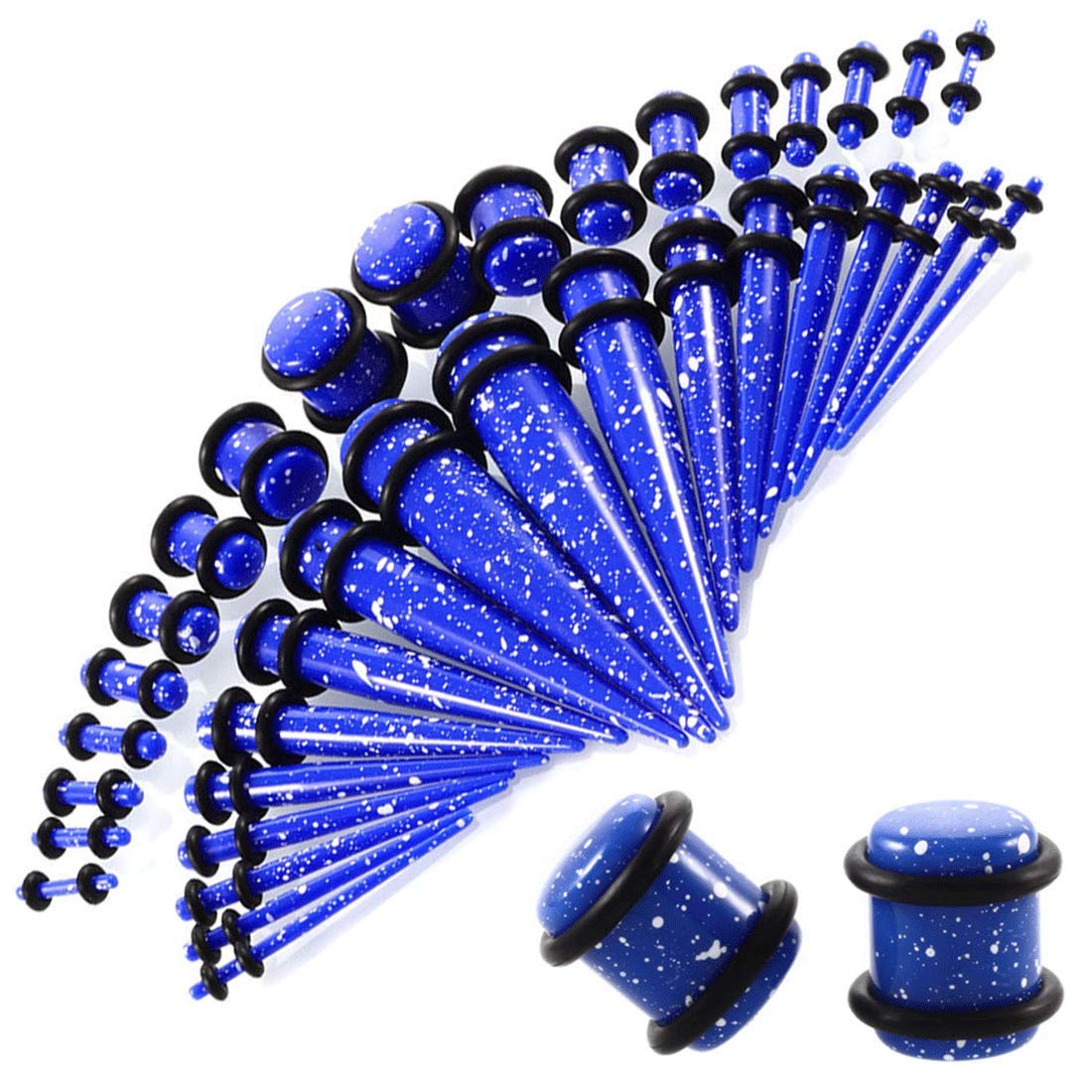 Ear Stretchers Kit Acrylic 1.6mm-10mm - 36Pcs BOOM Stretching Tunnels 14G-00G Multicolor Splatterm Black White Colorful Body Piercing