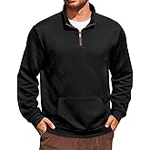 Yousify Mens Quarter Zip Sweatshirts Long Sleeve Stand Collar Casual Pullover Texture Fall Sweatshirt With Pocket