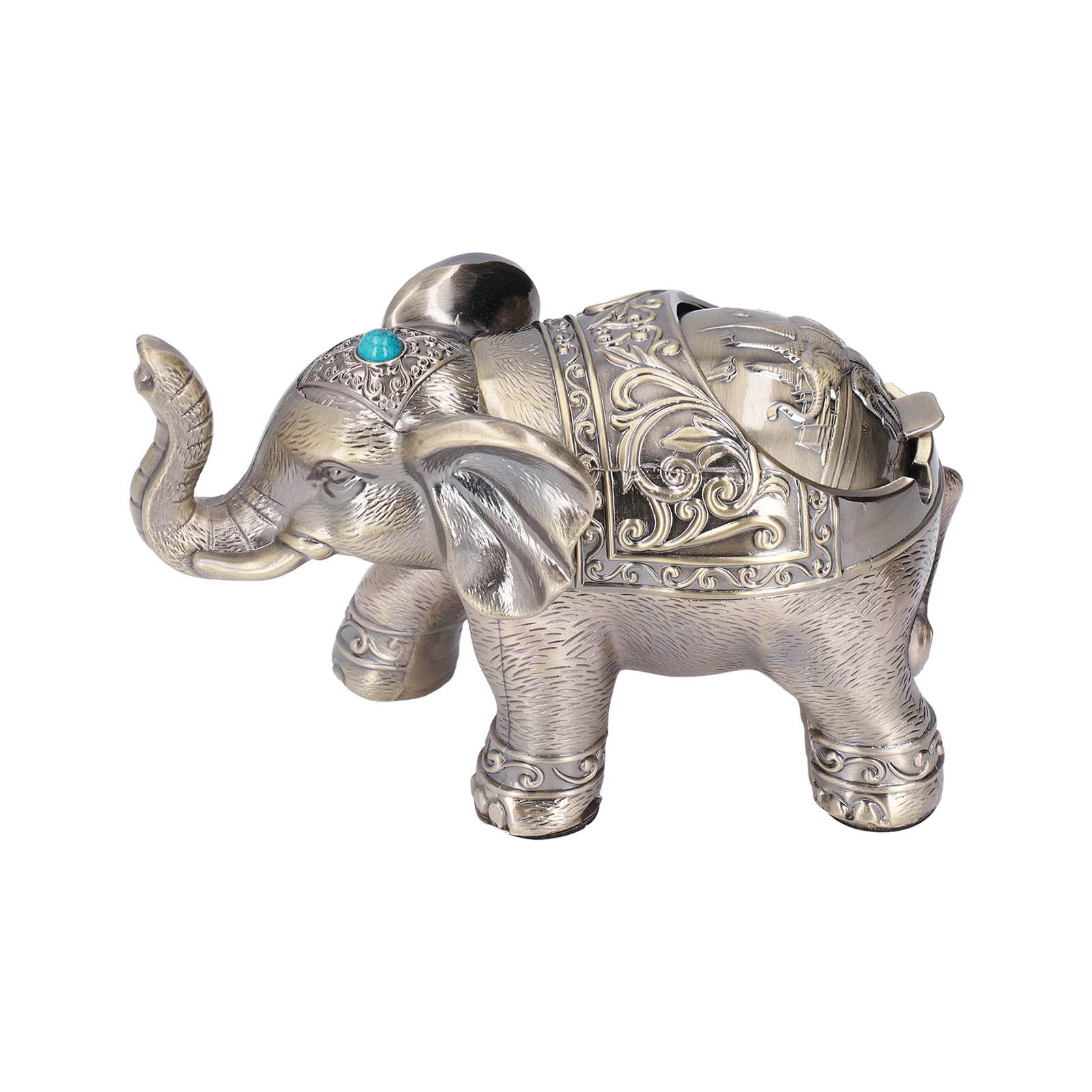 Focket Cigar Ashtray, Unbreakable Glossy Metal Outdoor Ashtray, Semi Closed Lid Design Cigar Cigarette Ashtray with Elephant Shapefor Indoor, Outdoor, Table, Patio, Home, Office Use