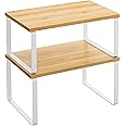 SONGMICS Cabinet Organizer Shelf, Set of 2 Kitchen Counter Shelves, Kitchen Storage, Spice Rack, Stackable, Expandable, Metal