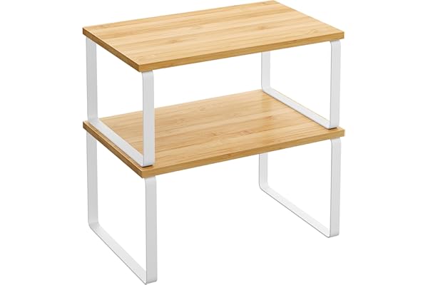 SONGMICS Cabinet Organizer Shelf, Set of 2 Kitchen Counter Shelves, Kitchen Storage, Spice Rack, Stackable, Expandable, Metal