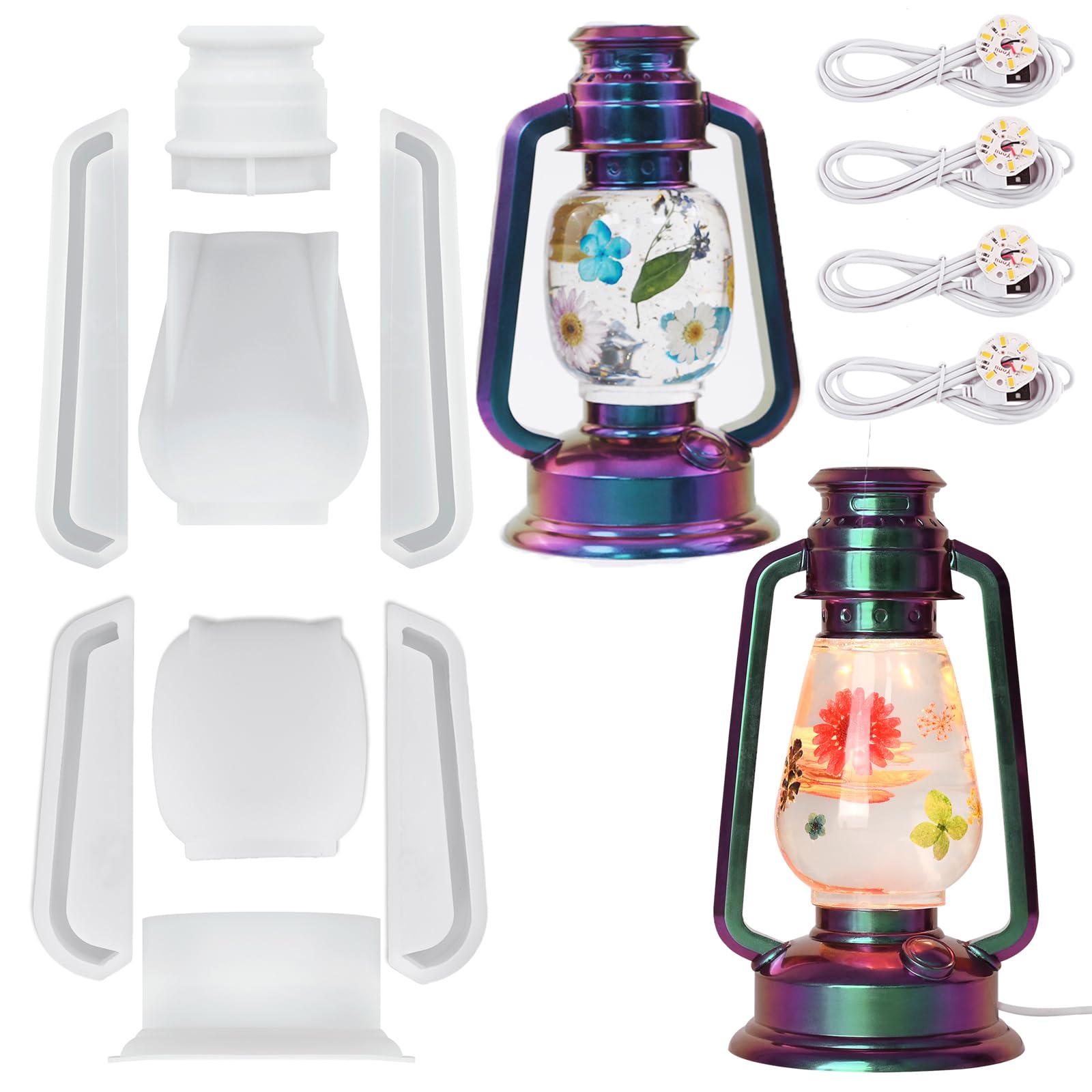 Photo 1 of Actvty Kerosene Lamp Resin Mold Set, 2 Shapes Lantern Silicone Molds for Resin Casting, Camping Lantern Molds with 4pcs LED Lights DIY Retro Oil Lamps for Table Fireplace Home Decoration