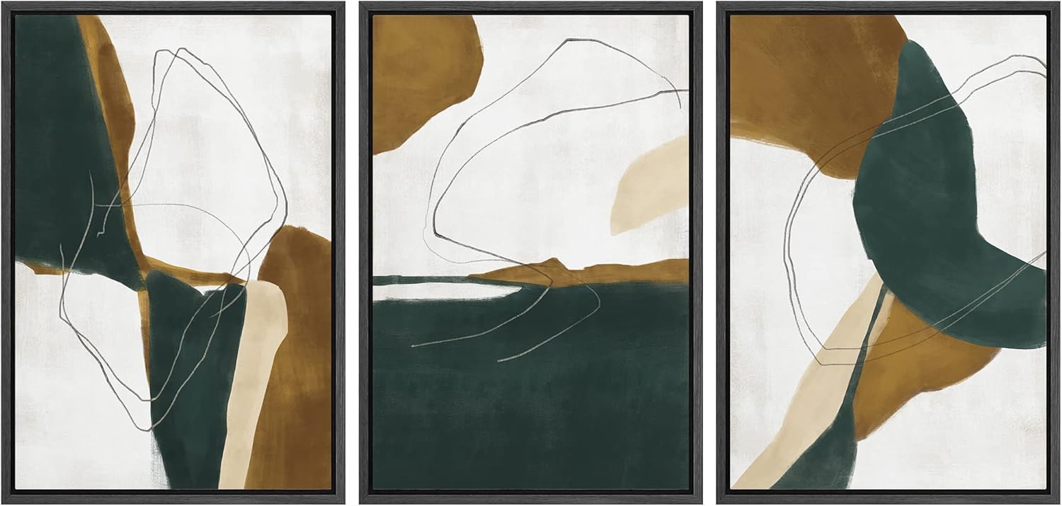 Wall Décor - SIGNFORD Framed Canvas Print Wall Art Set Brown Navy Blue Geometric Landscapes Abstract Shapes Illustrations Modern Art Bohemian Nordic Relax/Calm for Living Room, Bedroom, Office - 24