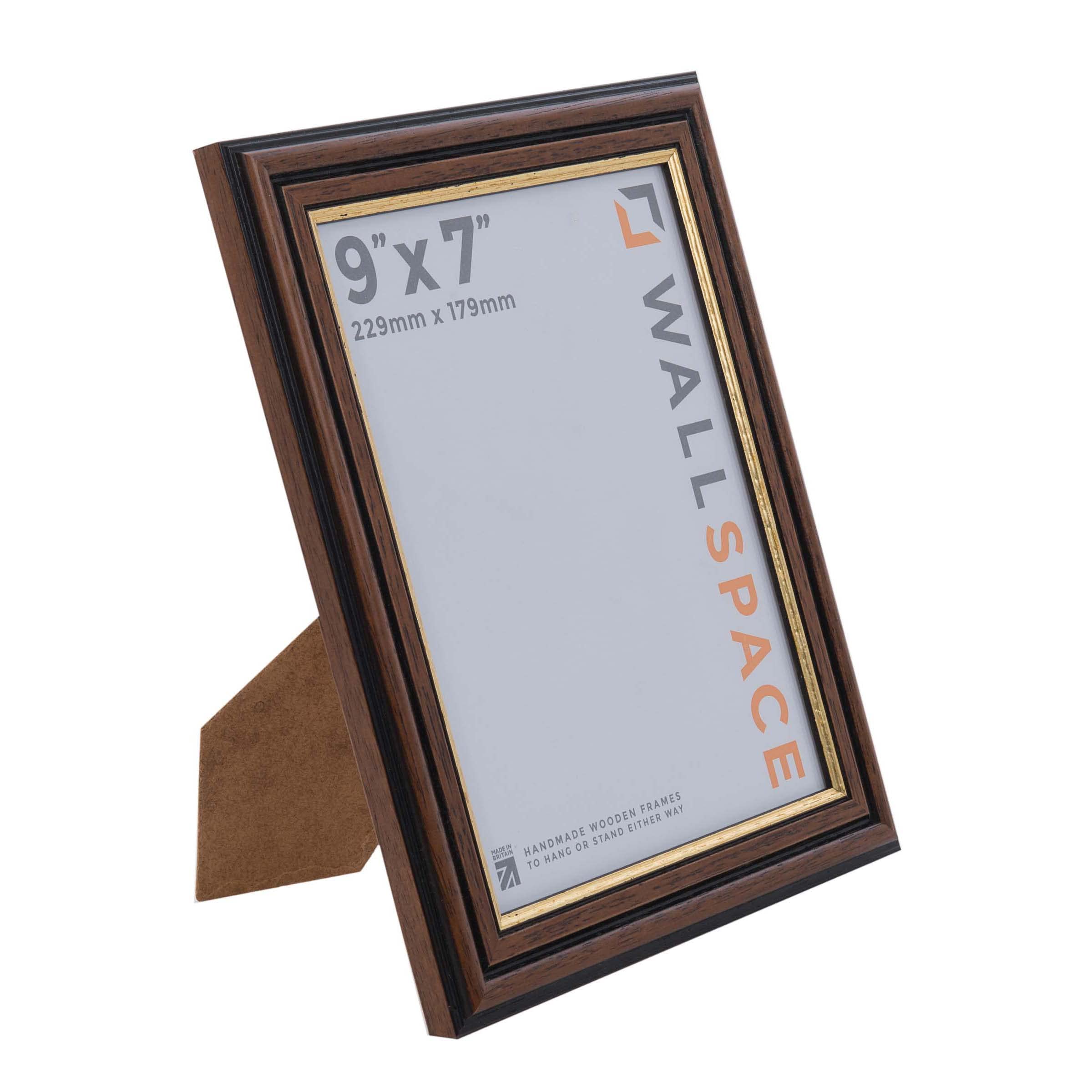 Wall Space 9x7 Brown Frame with Gold Inset | Traditional Mahogany Picture Frame 9x7 inches | Brown and Gold Line 9 x 7 Photo Frame | 7x9 Dark Wood Photo Frames with REAL GLASS | 9x7 Mahogany Frame โ image 1
