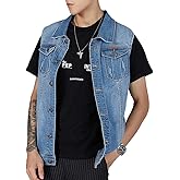 Kedera Men's Denim Vest Sleeveless Jean Vest Motorcycle Punk Black Blue Biker Plus Size Jacket