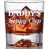 PONPUR Gifts for Dad Men Christmas, Daddy's Sippy Cup Whiskey Glass, Funny Birthday Gag Dad Husband Gifts Ideas from Daughter Son Kids, Stocking Stuffers, Bourbon Scotch Gift for Expecting Father