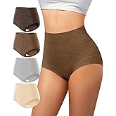 MIOTAN Women's Cotton Underwear, High Waisted Full Coverage Briefs, Soft Breathable Comfortable Panties, 4 Pack S-XXL