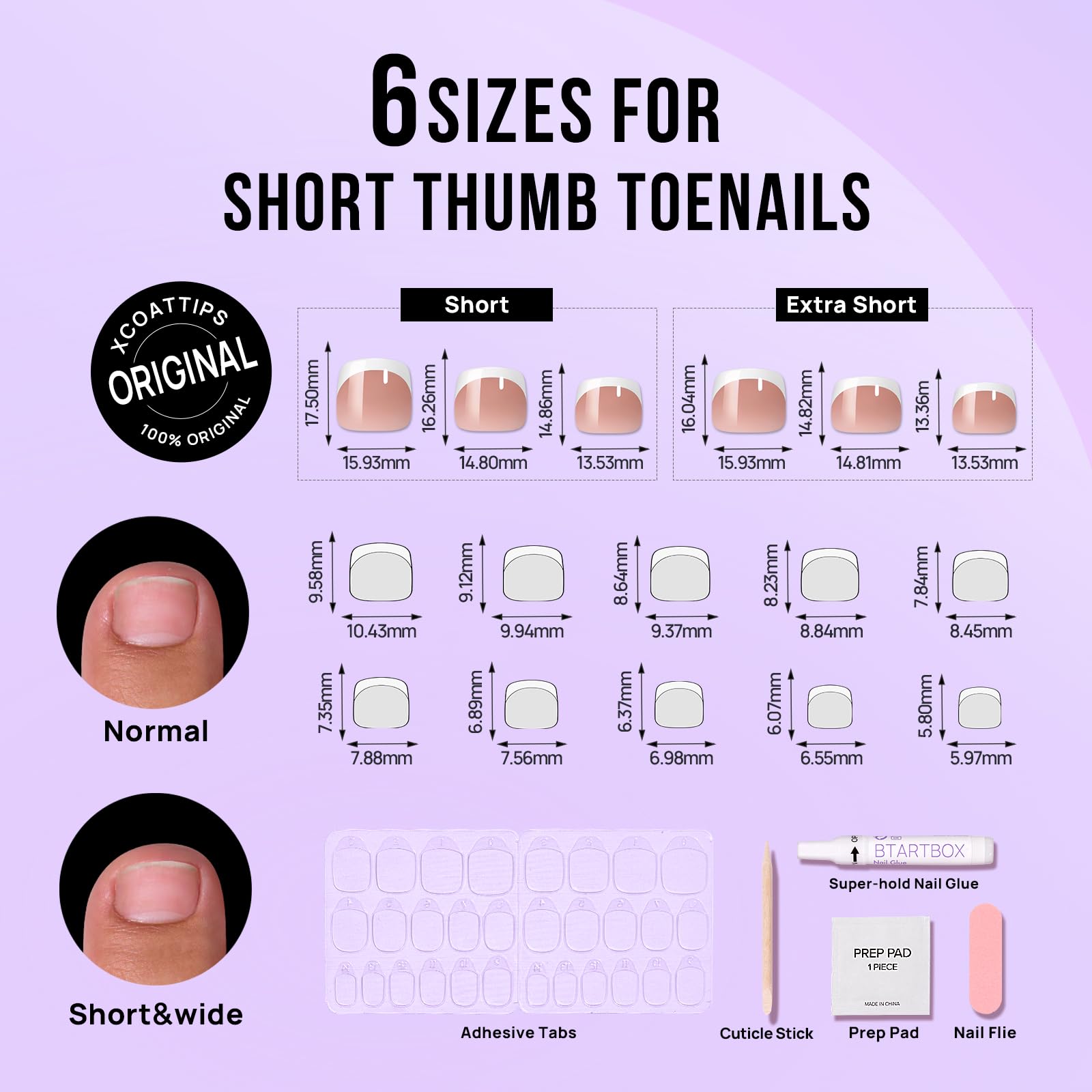 BTArtbox Press on Toenails Short, White French Tips Toenail Press Ons Square for Women, Fit Perfectly Press on Toe Nails with Glue, Fake Toenails in 16 Sizes- 32 Toenails Kit, Champ - Image 3