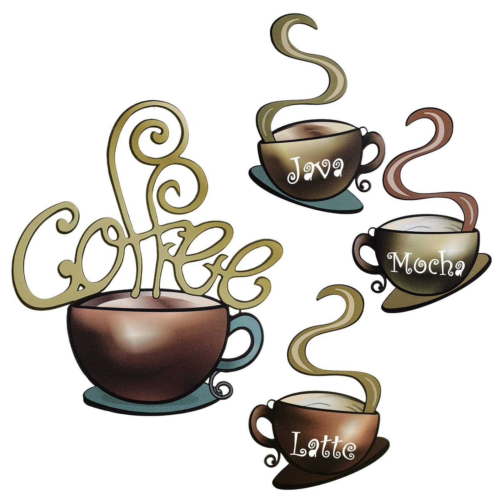 Photo 1 of 4 Pieces Metal Coffee Cup Wall Decor Coffee Bar Decor Cafe Themed Wall Art Decoration Vintage Cup Signs for Kitchen Decorations Shop Restaurant Lounge Decorations(Brown)