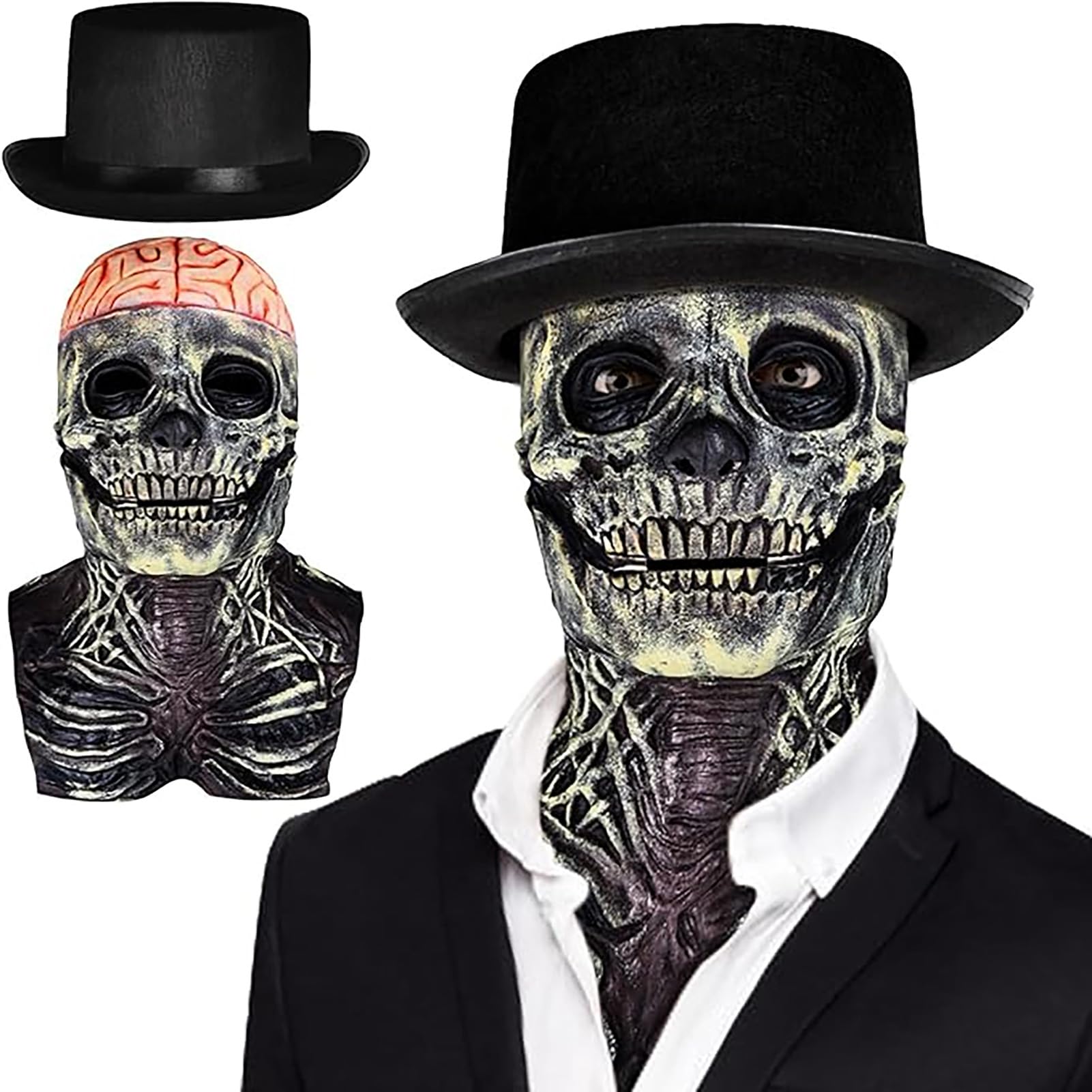 Gillterway The Latest Skeleton Biochemical Mask Black, Halloween Masks for Adults Scary, Hat Scary Skull Mask Creepy, Realistic Adult Scar-y Masks, Moving Jaw Halloween Cosplay Props for Adults