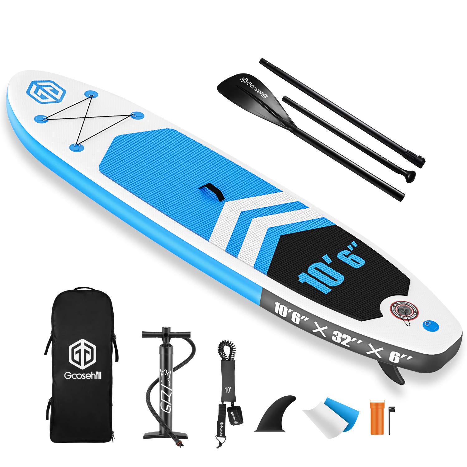 Goosehill Inflatable Stand Up Paddle Board, Premium SUP Package, 10' Long 32" Wide 6" Thick, Patterns Open for Customization