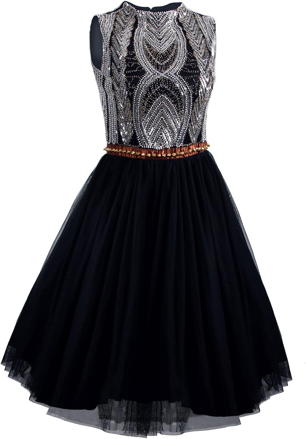 Vijiv 1920s Short Prom Dresses A Line High Neck Organza Beaded Homecoming Dress