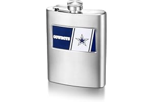 Pro Specialties Group NFL 8-Ounce Matte Finished Stainless Steel Hip Flask with Rectangular Team Emblem and Funnel