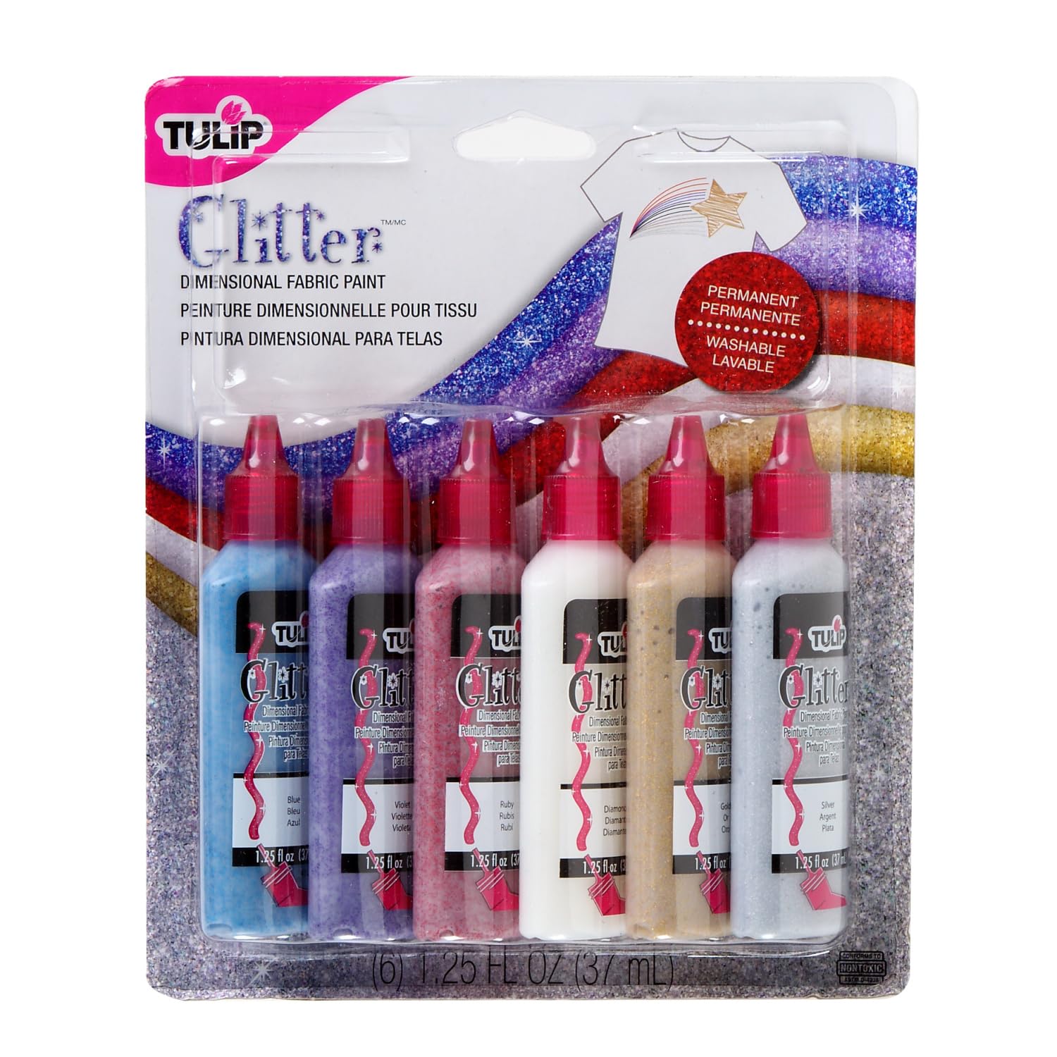 I Love To Create Tulip Dimensional Fabric Paints 1.25oz 6/Pkg-Glitter