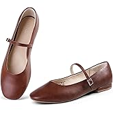 NIZOWI Women's Mary Jane Flats Soft Leather Ballet Flats with Ankle Strap,Comfortable Dressy Slip on Mary Jane Shoes Women