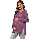 Smallshow Women's Maternity Shirts Side Split Long Sleeve Pregnancy Tops Clothes