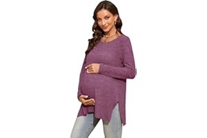 Smallshow Women's Maternity Shirts Side Split Long Sleeve Pregnancy Tops Clothes