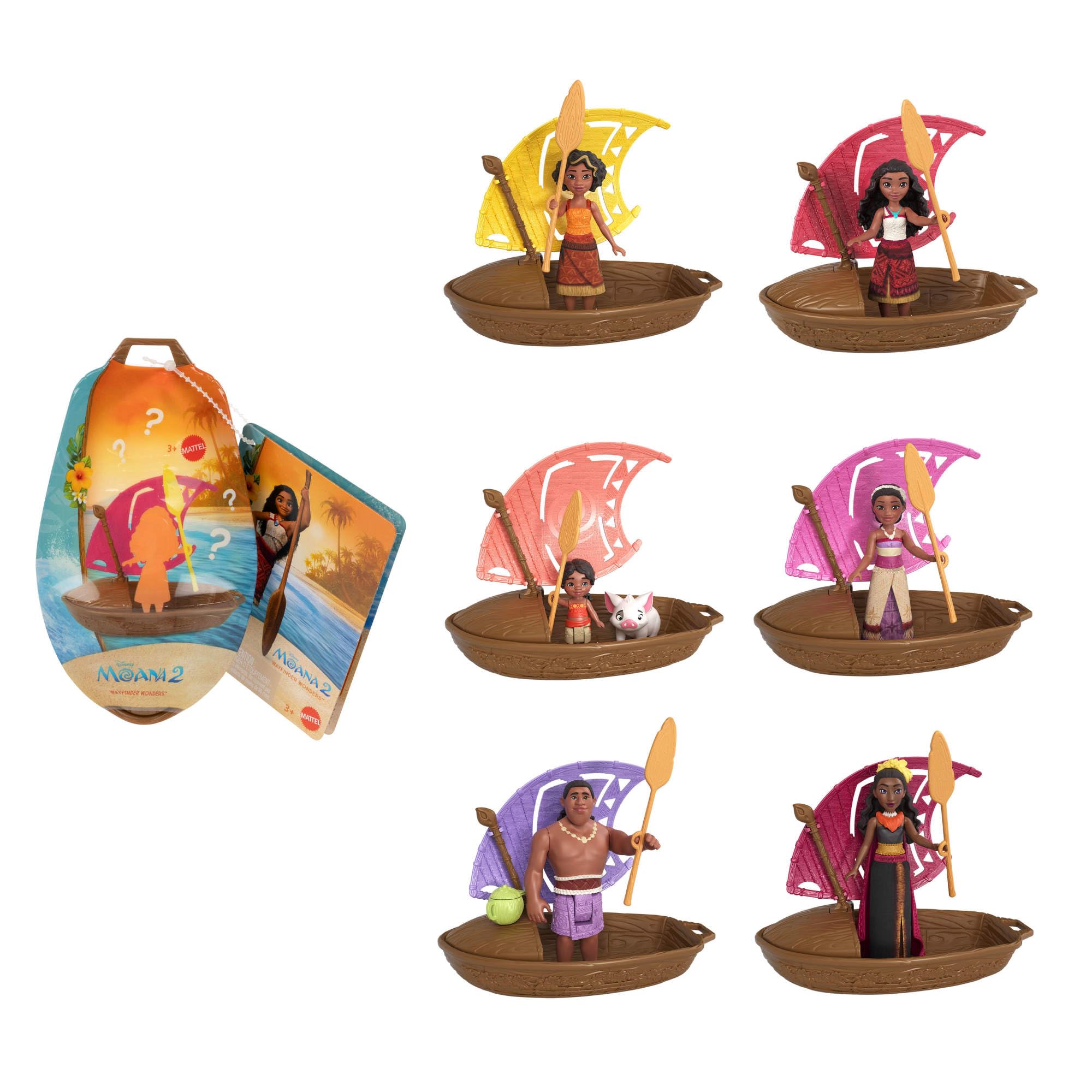 Mattel Disney Moana 2 Wayfinder Wonders Toy Set with Surprise Small Doll, Canoe & Accessory, Inspired by the Movie (Styles May Vary), JBT43