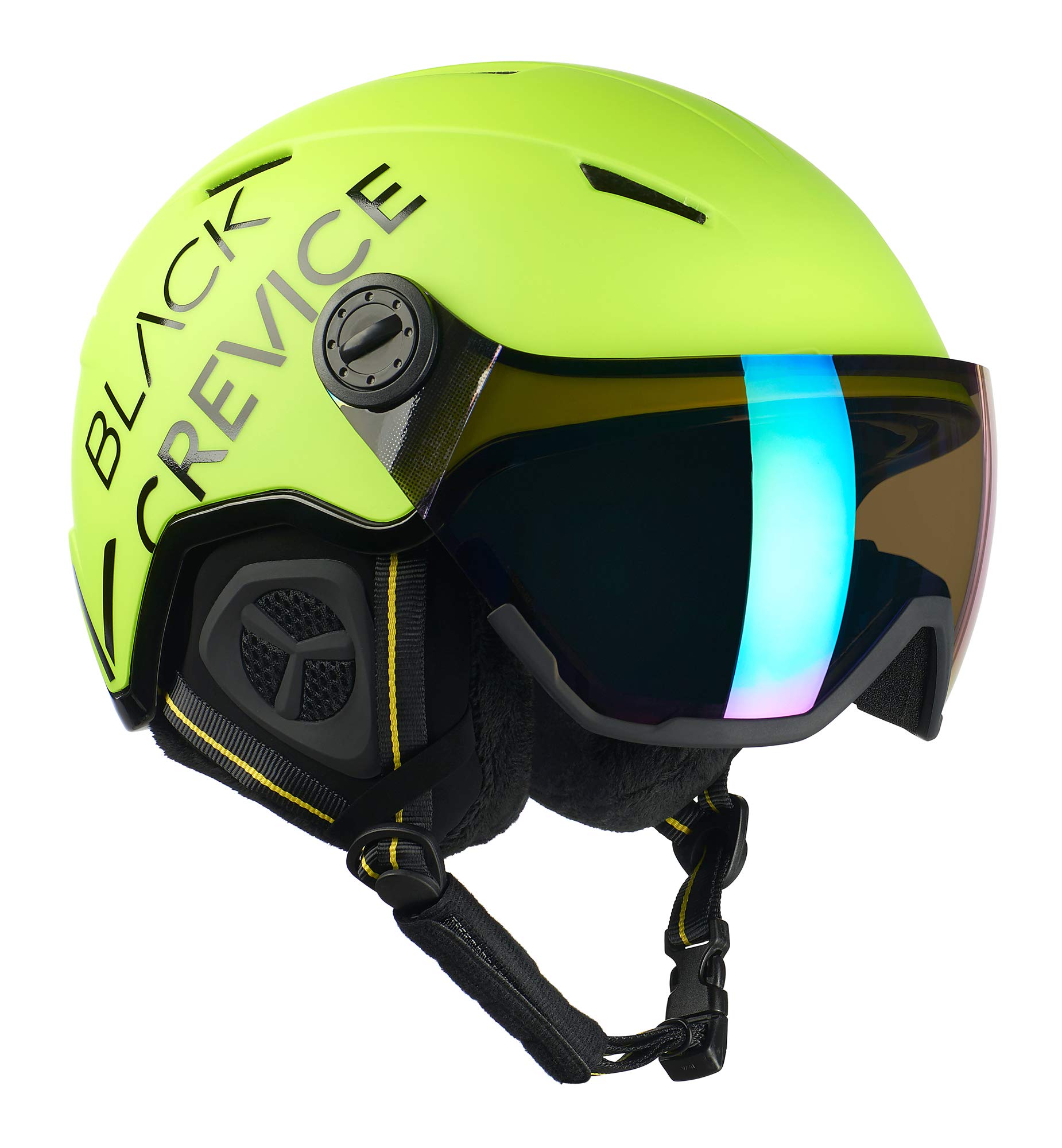 Black Crevice Vail Unisex Adult Ski Helmet with Visor, Neon Yellow, L (58-61 cm)