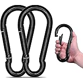 Large Carabiner Clip Hook, 7 inch 2 pcs Black Heavy Duty Spring Snap Hook Key Chain, Carabiners Clips for Outdoor Camping, Swing Set, Hammock, Hiking Travel, Fishing, Quick Link Keychain