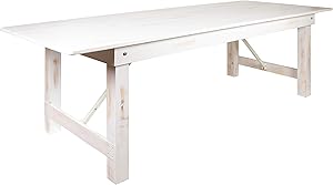 Flash Furniture HERCULES Series 9' x 40" Rectangular Antique Rustic White Solid Pine Folding Farm Table