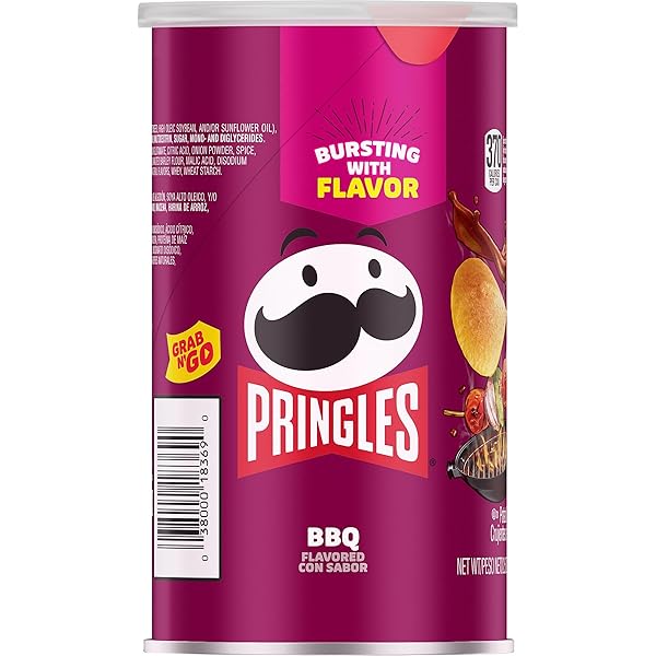 PRINGLES POTATO CRISPS CHIPS, LUNCH SNACKS, OFFICE AND KIDS SNACKS, GRAB N’ GO SNACK PACK, BBQ, 2.5OZ CAN (1 CAN)