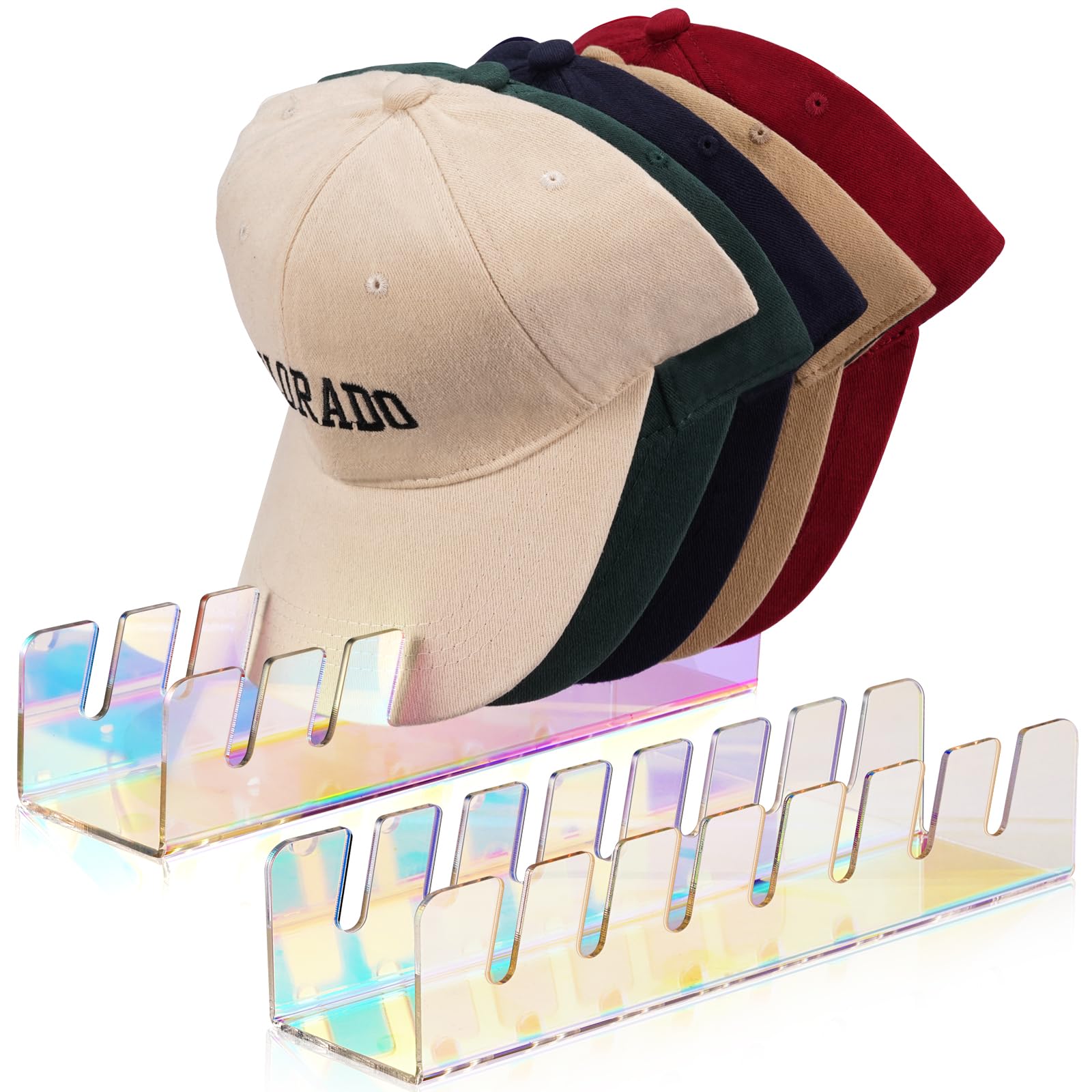 Photo 1 of *2 pack* Artexium Acrylic Hat Organizer for Baseball Caps ,No Install Hat Holder for Closet, Bedroom, Dresser, 2 Pack Baseball Cap Organizer with 7 Slots, Space Saving & Modern Display (Colorful*2)