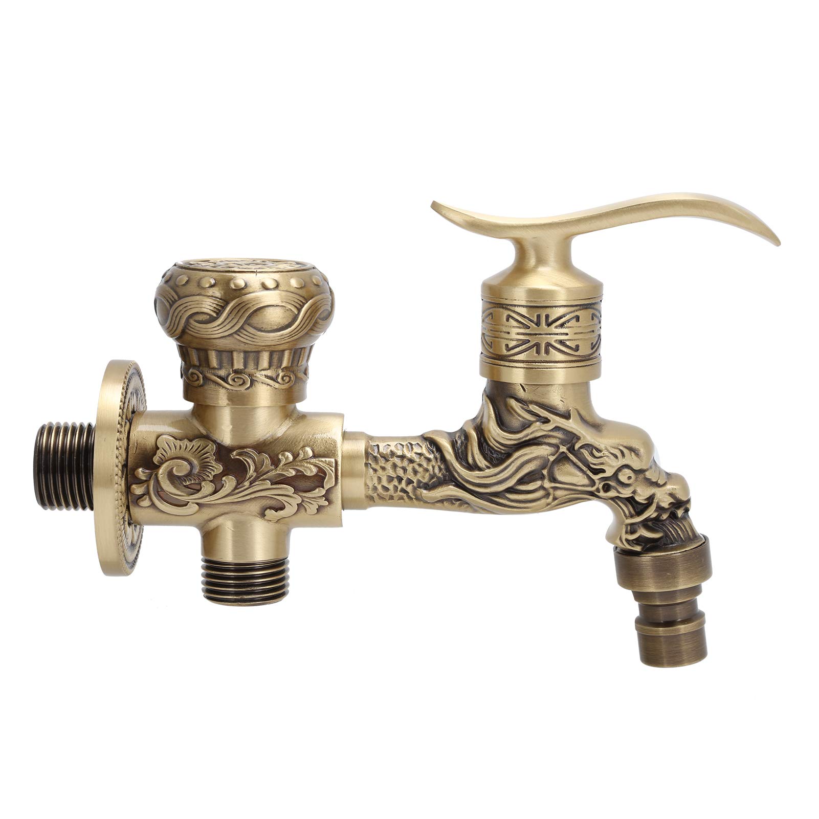 Antique Brass Wall Mounted Tap, Dragon Pattern Water Faucet Retro Brass Water Tap Hot Cold Water Mixing Faucet Wall Mounted Washing Machine Faucet Bathroom Water Faucet