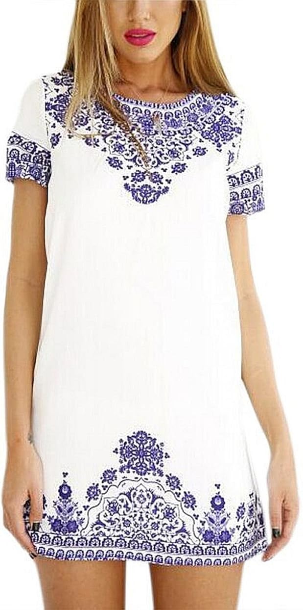 blue and white mini dress