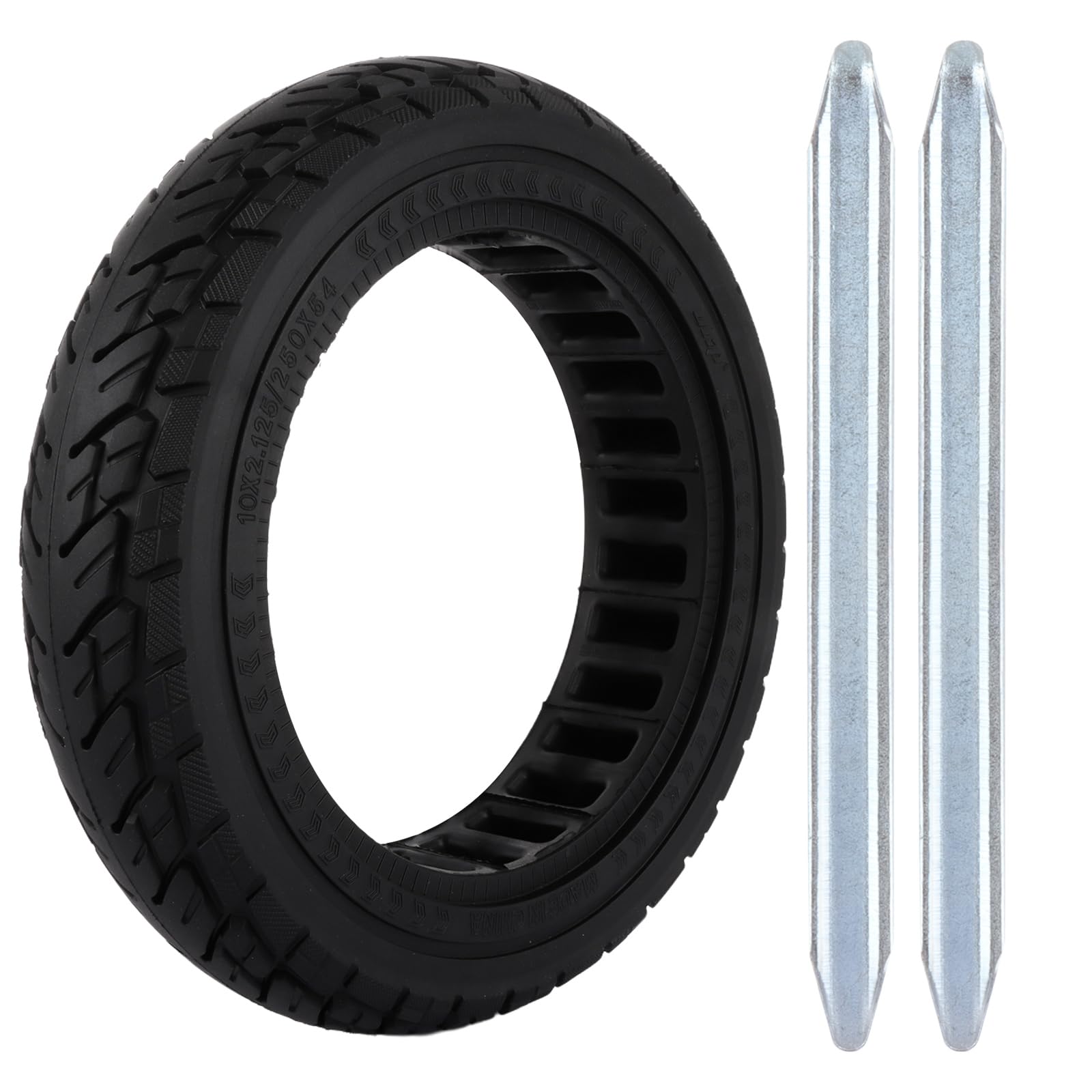 ASelected 10 x 2.125 Solid Tyre, 10 inch Rubber Solid Scooter Tyre with Aluminum Alloy Crowbar, Mobility Scooter Tyres Electric Scooters Spare Replacement Wheel